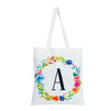 Set of 2 Reusable Monogram Letter A Personalized Canvas Tote Bags for Women, Floral Design (29 Inches)