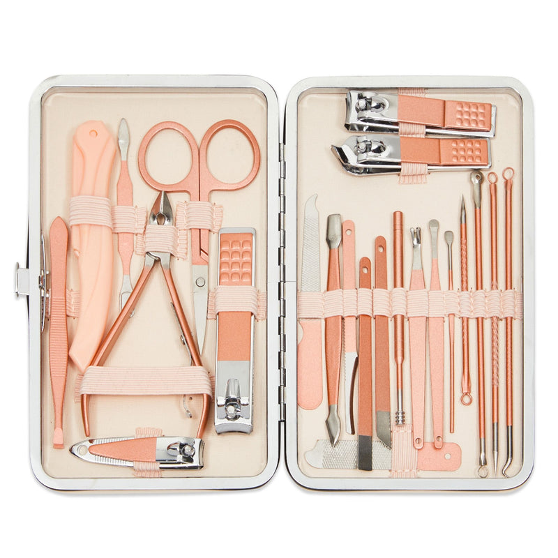 Okuna Outpost Pink Manicure Pedicure Kit, 23-in-1 Nail Clipper Set for Women (Includes Travel Case)