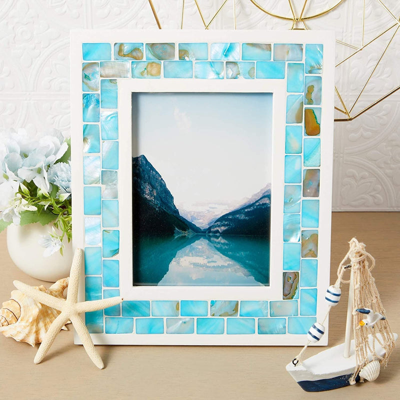 Okuna Outpost Seashell Picture Frame for 5 x 7 Inch Photos (Blue, 1 Pack)
