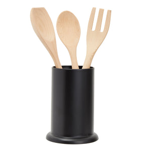 Matte Black Utensil Holder for Kitchen Organization, Metal Straw Container for Counter Decor (5 x 6.5 In)