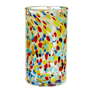 6-Pack Hand Blown Mexican Glassware, Confetti Rock Glasses for Whiskey, Juice, Beverages, Beer, Cocktails, Heavy Duty and Reusable (Colorful Design, 14 oz Capacity)