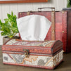 Wooden Facial Tissue Box Cover Holder Rectangle Map Pattern