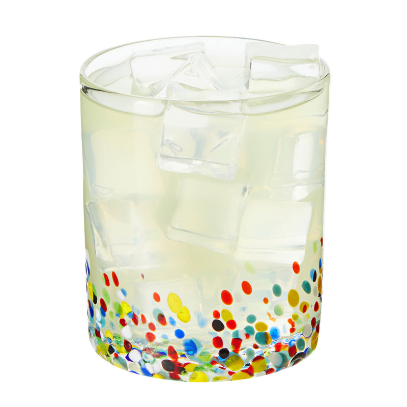 10 oz Hand Blown Mexican Drinking Glasses, Half Confetti Tumbler Cups (Set of 6)