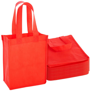 24 Pack Red Reusable Gift Bags with Handles, Small Bulk Canvas Bags for Lunches (8x10x4 In)