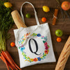 Set of 2 Reusable Monogram Letter Q Personalized Tote Bags for Women, Floral Design (29 Inches)