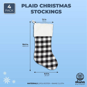 Christmas Stockings, Modern Black Plaid Holiday Stockings (19.6 in, 4 Pack)