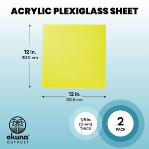 2-Pack Opaque Cast Acrylic Sheet, 1/8-Inch Thick 11.75x11.75-Inch Square Plastic Tiles for Wall Decorations, Laser Cutting, Arts and Crafts, and Custom Signs for Cafes and Boutiques (Yellow)
