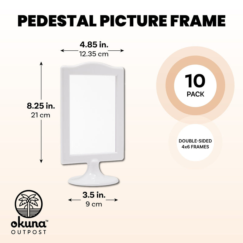 Okuna Outpost 4x6 Pedestal Picture Frame – Double Sided Standing Picture Frame Holders for Tables, Weddings, Events (10- Pack, White)