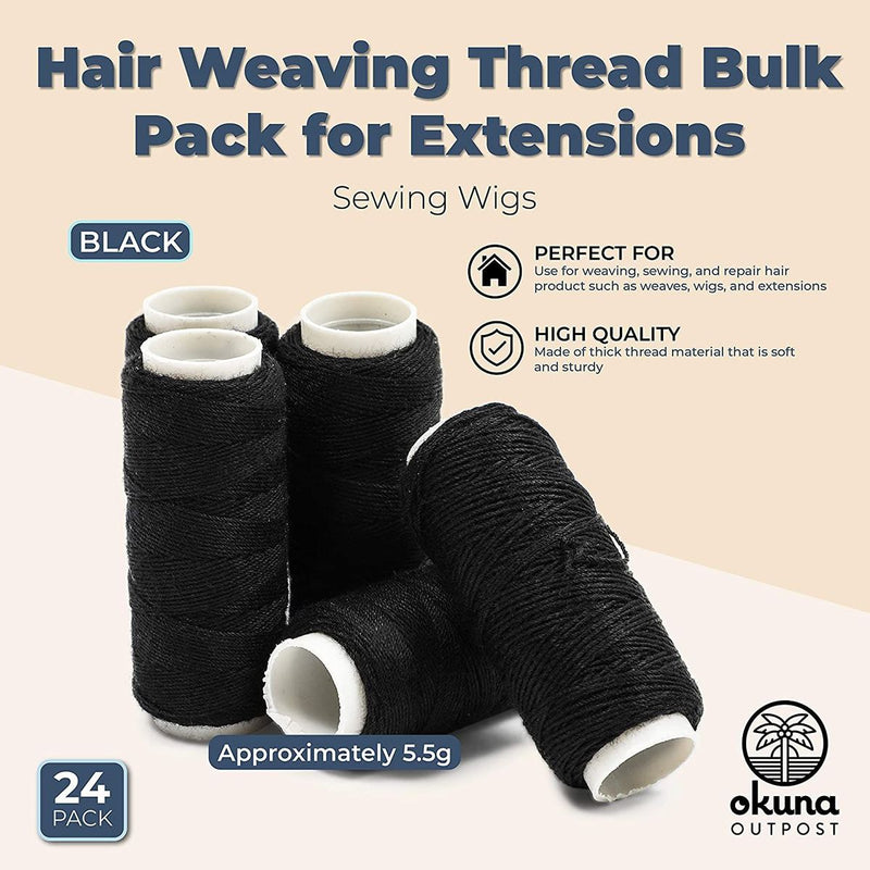 Black Nylon Hair Weaving Thread for Extensions, Weaves, Wigs (24 Rolls –  Okuna Outpost