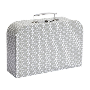 Set of 3 Different Sizes of Paperboard Suitcases with Metal Handles, Decorative Cardboard Storage Boxes (Gray Print)