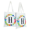 Set of 2 Reusable Monogram Letter H Personalized Canvas Tote Bags for Women, Floral Design (29 Inches)