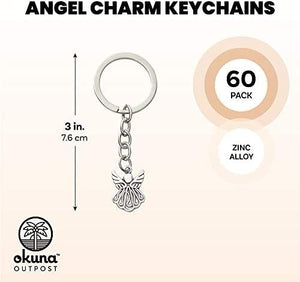 Guardian Angel Charm Keychains (3 In, Silver, 60 Pack)