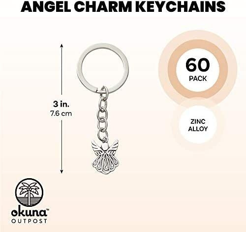 Guardian Angel Charm Keychains (3 In, Silver, 60 Pack)