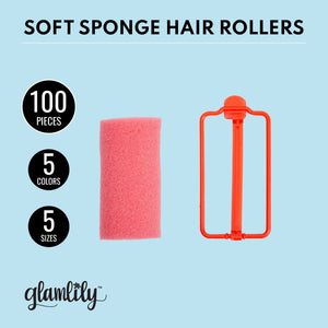 100 Pack Foam Sponge Hair Rollers, Soft Heatless Sleeping Curlers (Jumbo, XLarge, Large, Medium, Small)
