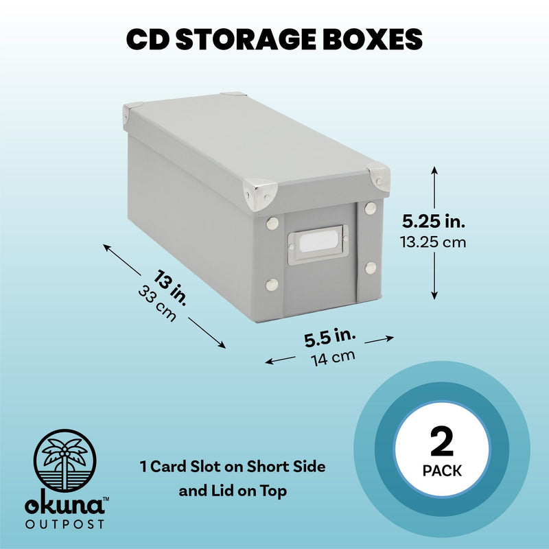 2 Pack CD Storage Boxes, Decorative DVD Holder Cases with Lids (5.5 x 5.25 x 13 In, Gray)