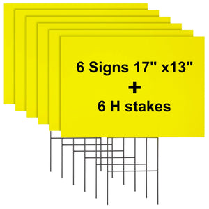 6 Pack Blank Corrugated Plastic Yard Signs with Stakes 17x12 for Outdoor, Garage Sale Supplies, Estate Sale, Open House, Birthday, Moving, Lawn, 4mm Thick, Neon Yellow