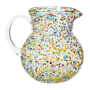 Hand Blown Spanish Sangria Pitcher with Handle, Mexican Water Jug Glass with Confetti Rock Design (84 oz)
