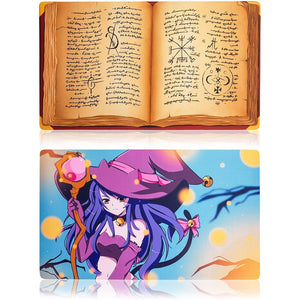 TCG Playmat for Trading Card Games, Spell Book and Witch Design (24 x 14 In, 2 Pack)