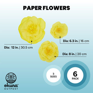 6-Pack 3D Paper Wall Flowers in 3 Sizes, Large Artificial Flowers for Wall Decor (Yellow)