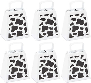 Cow Bells with Handles, Cow Print Noise Makers (4 Inches, 6 Pack)