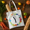 Set of 2 Reusable Monogram Letter Y Personalized Canvas Tote Bags for Women, Floral Design (29 Inches)