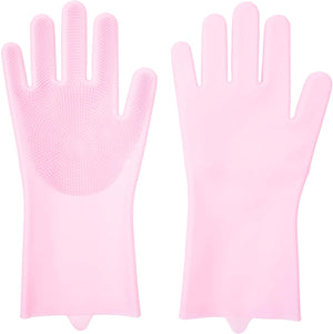 Pink Scrubbing Gloves for Dishwashing, Household Cleaning (13 x 7 x 2 Inches, 1 Pair)