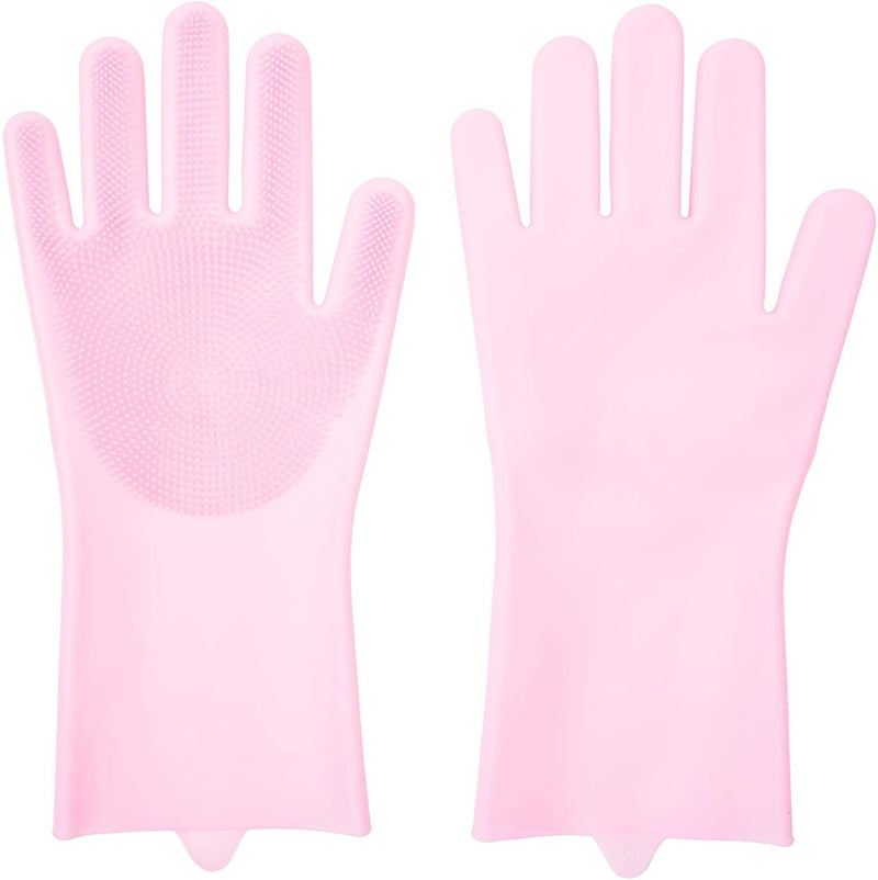 Pink Scrubbing Gloves for Dishwashing, Household Cleaning (13 x 7 x 2 Inches, 1 Pair)