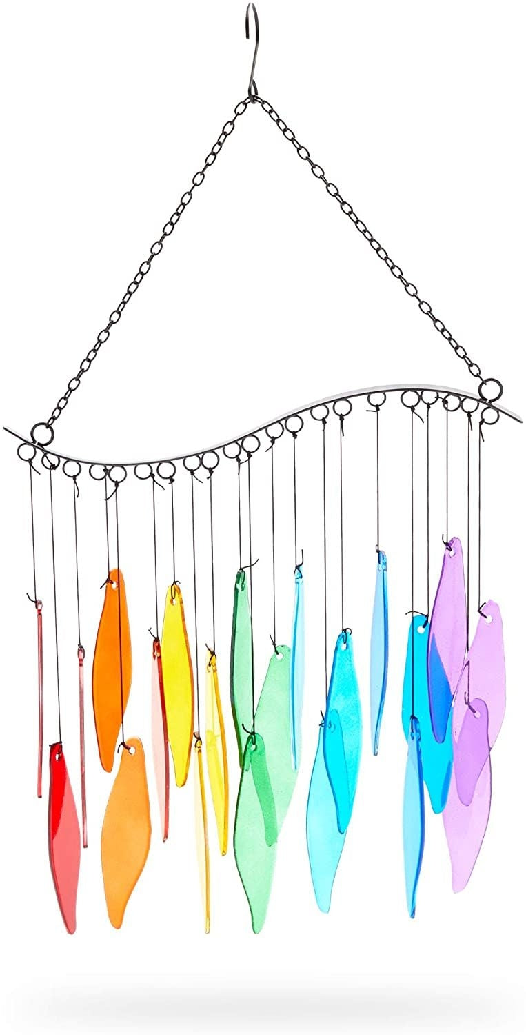 Okuna Outpost Rainbow Wind Chimes for Outdoor or Indoor Decor (11.22 x 18.9 Inches)