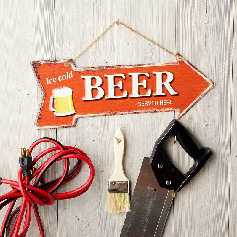Okuna Outpost Retro Metal Sign for Bars, Ice Cold Beer (15.7 x 5.5 in, Red)