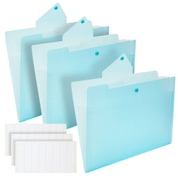 3 Pack Expanding File Folder, Pocket Document Organizer with Snap Closure and Labels (Letter Size, Blue)