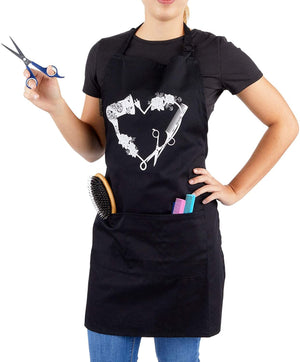 Salon Apron for Women Hair Stylist with Adjustable Bib 3 Pockets (Black, 24 x 30 inches)