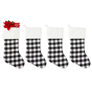 Christmas Stockings, Modern Black Plaid Holiday Stockings (19.6 in, 4 Pack)