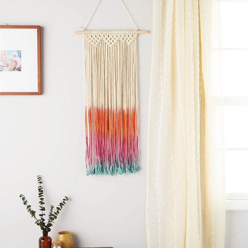 Rainbow Macrame Woven Wall Hanging, Bohemian Style Decor (13 x 31 In)