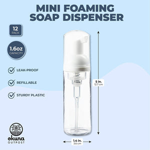 Foaming Soap Pump Dispensers, Mini Size (1.6 oz, 12 Pack)