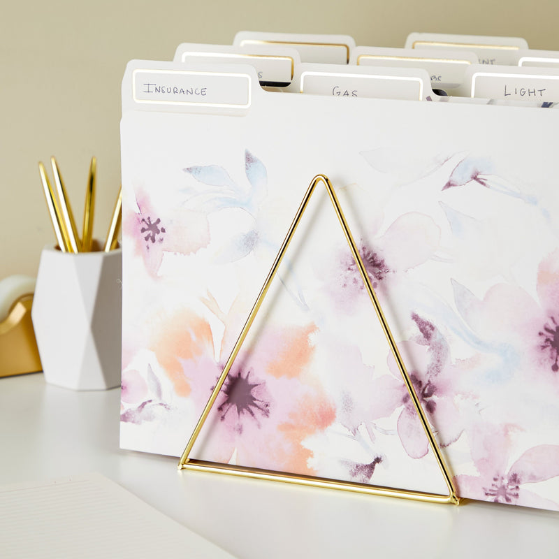 2 Pack Gold Triangle File Organizers for Office Supplies, Desktop Folder Holder (10.2 x 7 x 7 In)