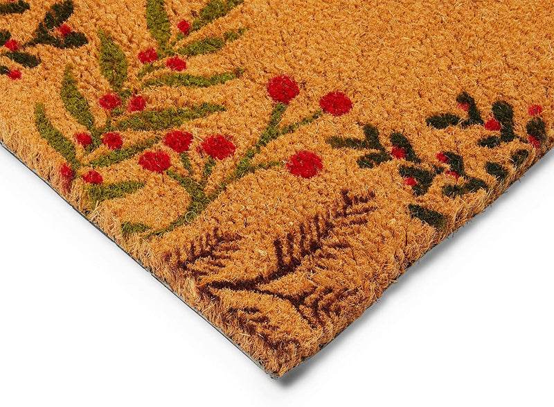Christmas Coir Door Mat, Non-Slip Welcome Doormat for Indoor & Outdoor Entryway Decorations, 17 x 30 in