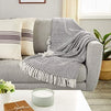 Woven Fringe Throw Blanket for Living Room (Grey, 4.3 x 5.6 Feet)