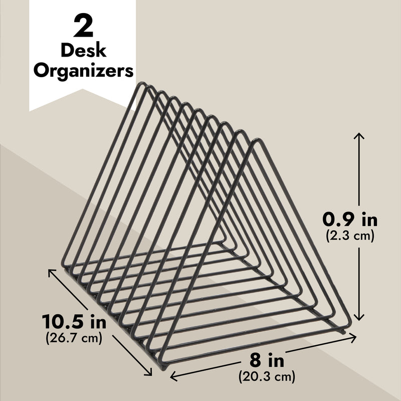 2-Pack File Folder Organizer for Desk - Triangle Holder for Magazines and Notebooks (Black)