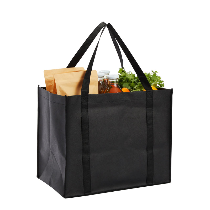 10 Pack Black Extra Large Reusable Grocery Bags with Handles for Shopping, Small Business, Retail (15.75 x 10 x 13 In)