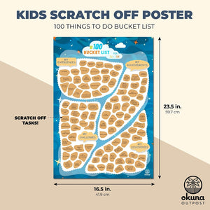 Kids Scratch Off Poster, 100 Things To Do Bucket List (16.5 x 23.5 Inches)