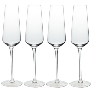 8.5 oz Long Stem Crystal Champagne Flutes for Housewarming, Mimosas, Prosecco, Brunch, Bridal Shower (4 Pack)